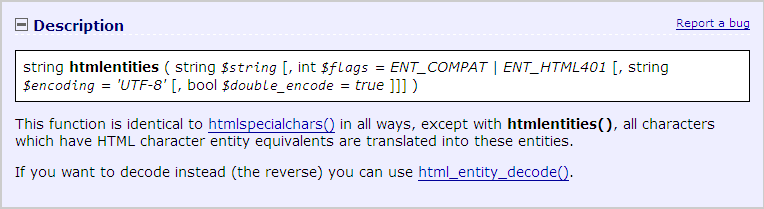 htmlentities function description